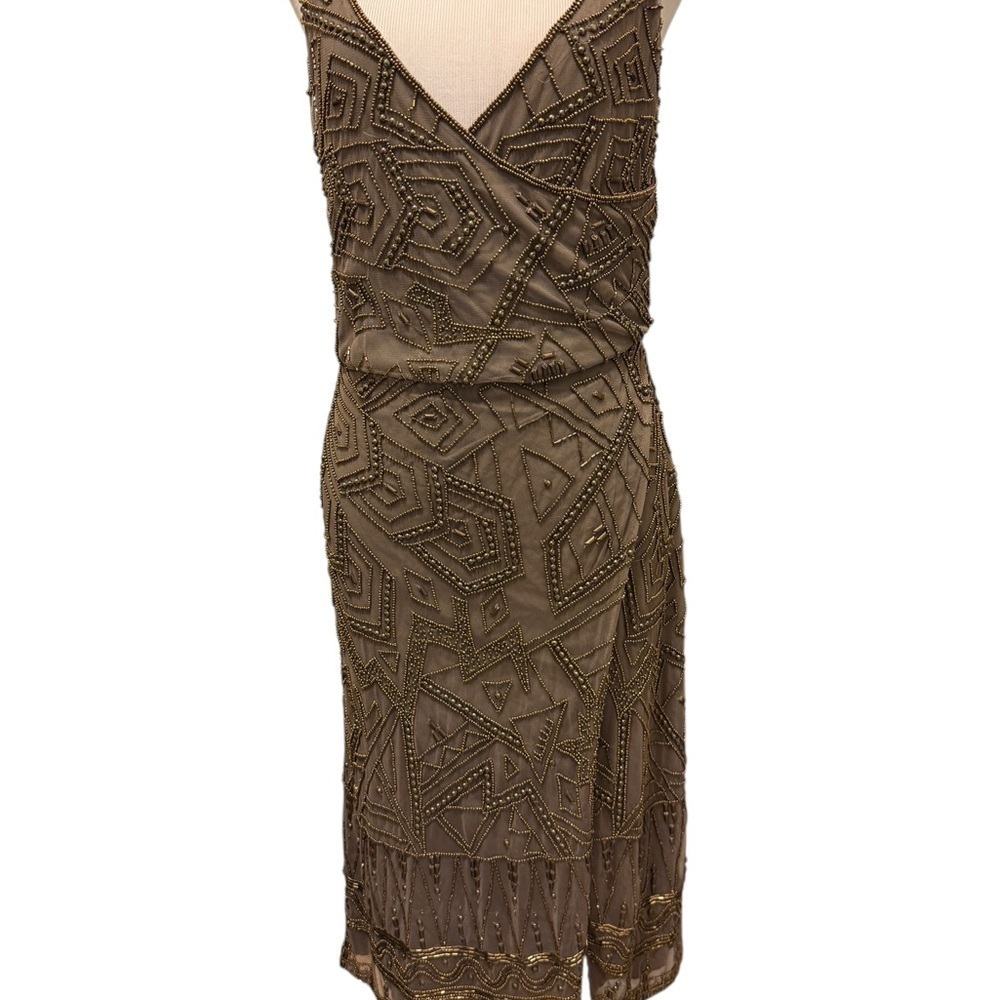 MAJORELLE Brown Gold Wrap Tie Front Sheath Dress